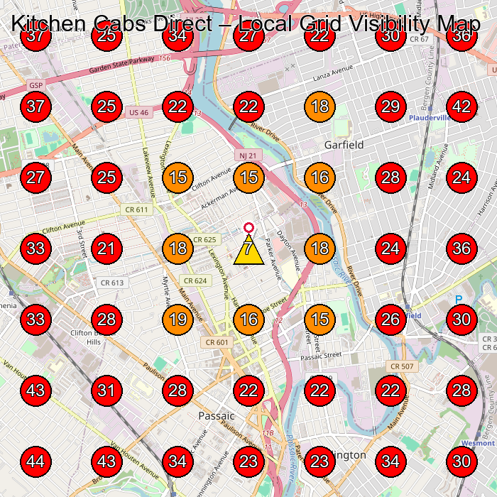 Kitchen Cabs Direct GeoGrid visibility map for Cabinet Maker in Passaic